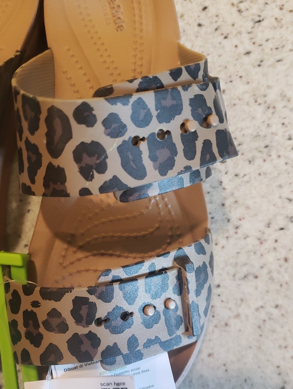 CROCS Brooklyn - Leopard Print Double Strap Sandals in Tan and Black - Picture 3 of 5